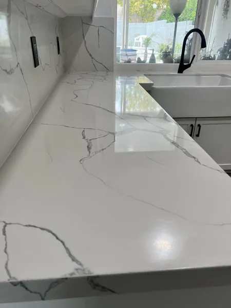 AJM Construction Services: close-up of quartz countertop from an Inland Empire kitchen remodel