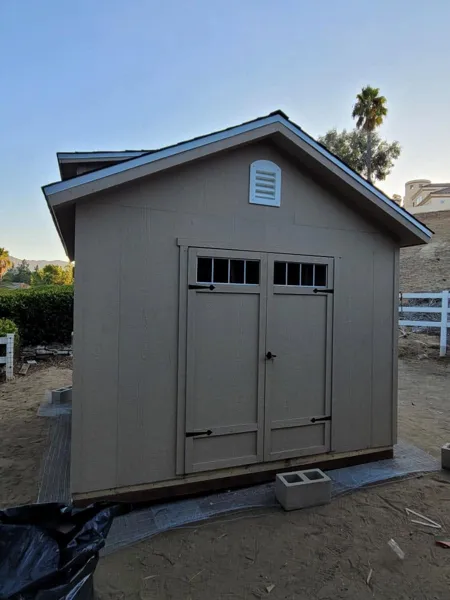AJM Construction Services project in the Inland Empire: custom storage shed with double doors